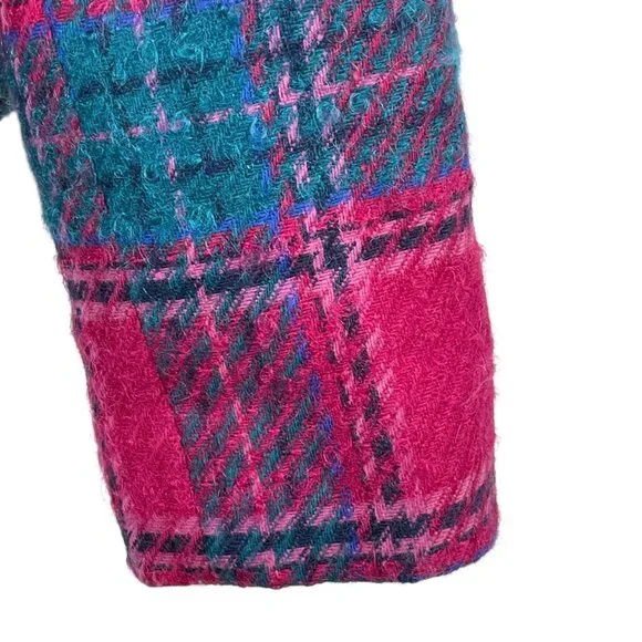 Vintage Pendleton Pink Teal Plaid Wool Cropped Jacket Jewel Buttons USA 10